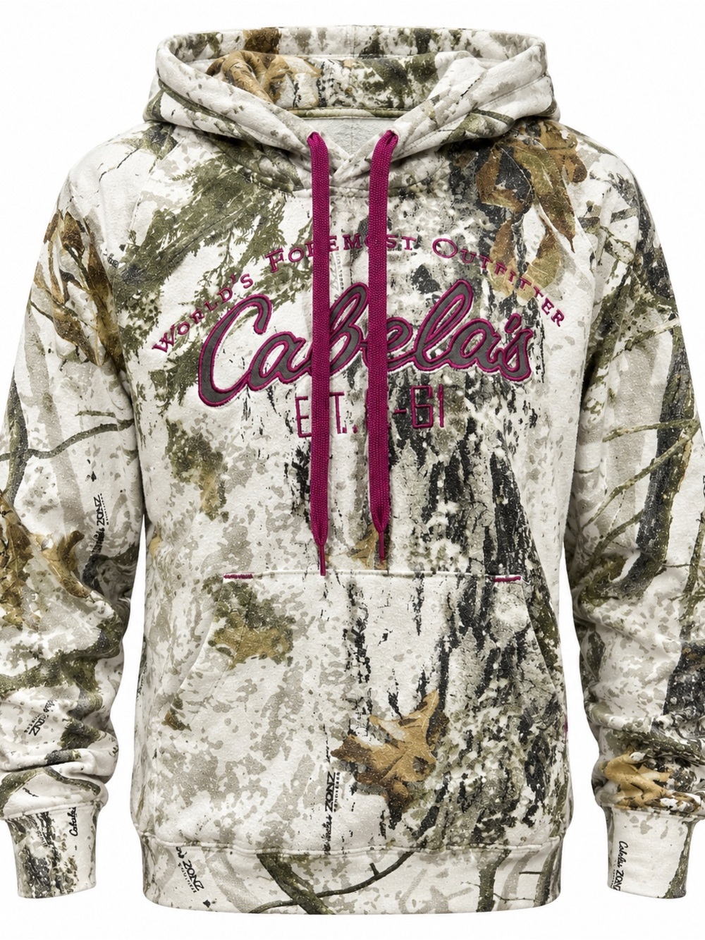 Cabela's Woodland Camouflage Hoodie with Pink Accents